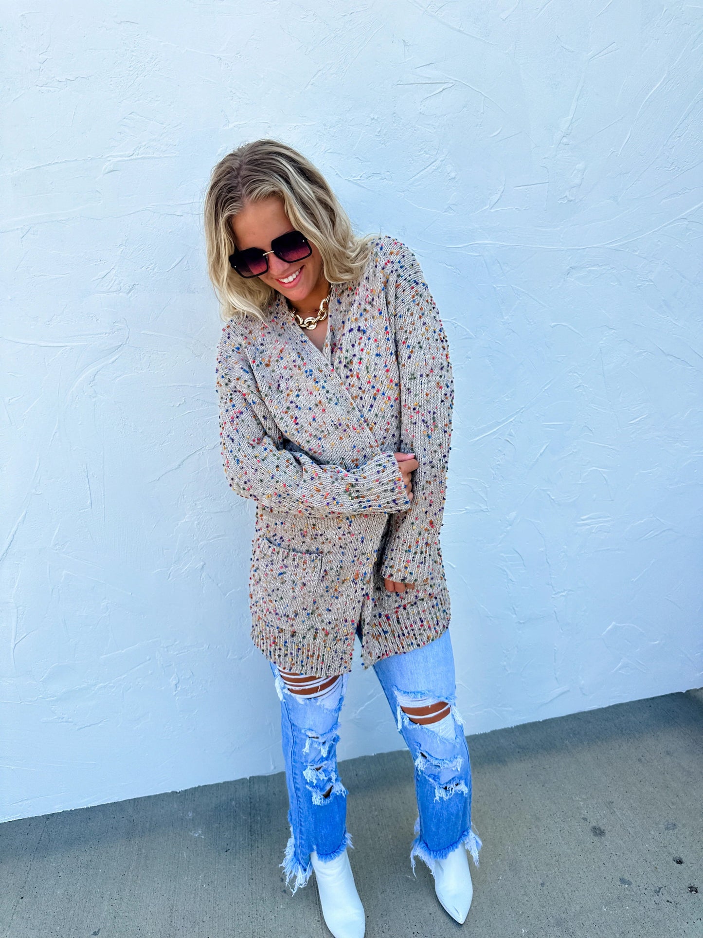 TAN MILEY DOT CARDIGAN - CountryFide Custom Accessories and Outdoors