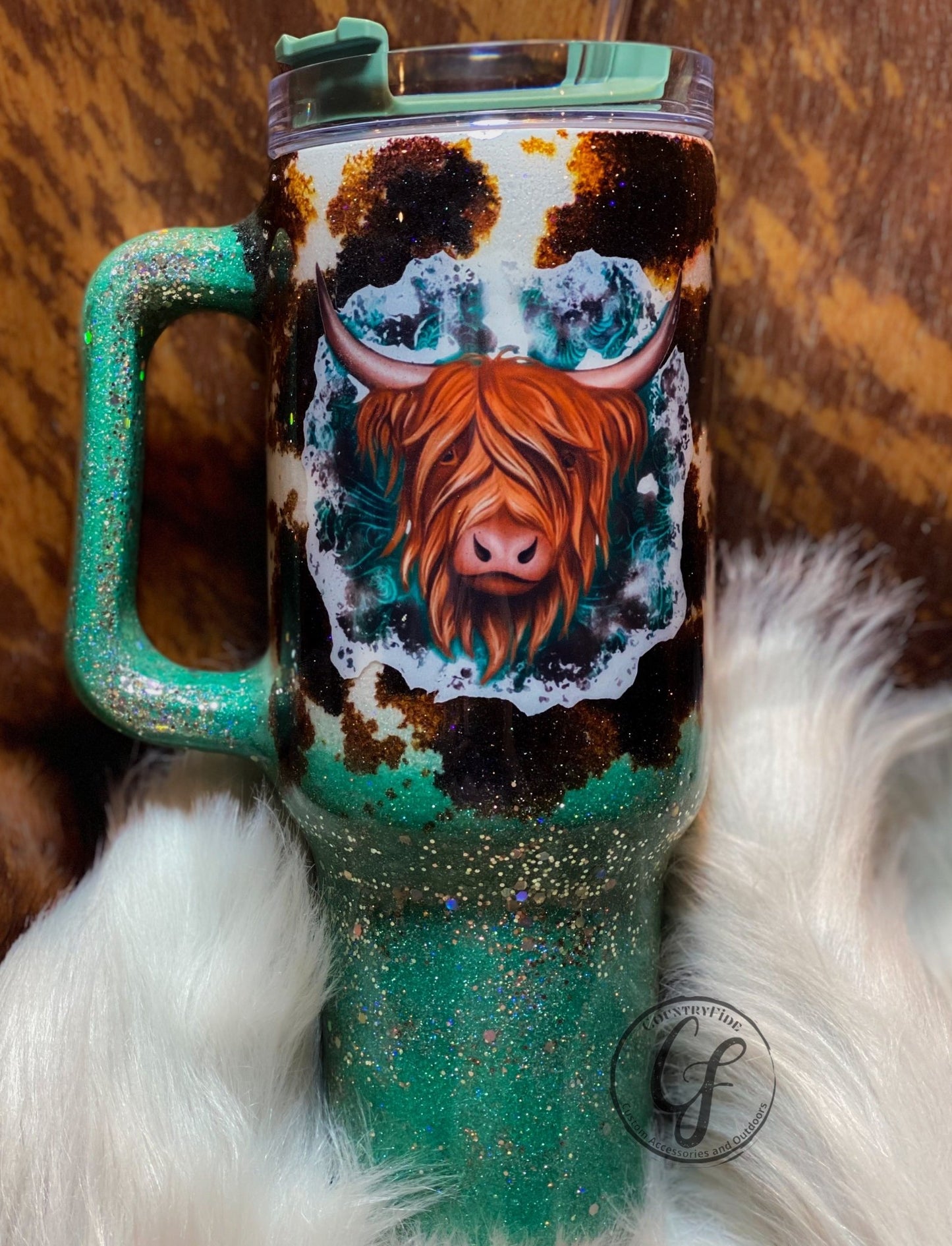 Teal Glitter Highland 40oz - CountryFide Custom Accessories and Outdoors