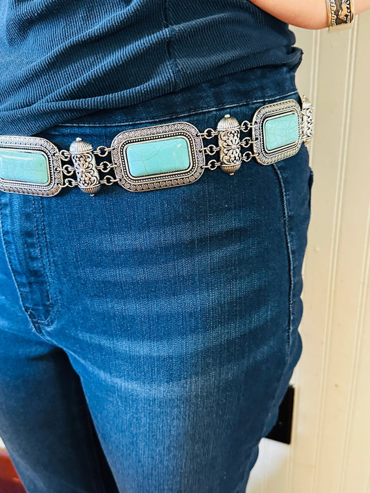 TURQUOISE CONCHO CHAIN BELT - CountryFide Custom Accessories and Outdoors