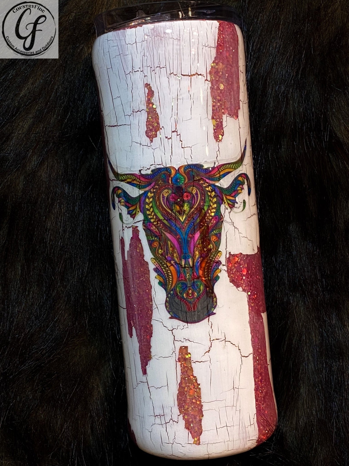 WHITE CRACKEL MULTI COLOR BULL SKULL - CountryFide Custom Accessories and Outdoors