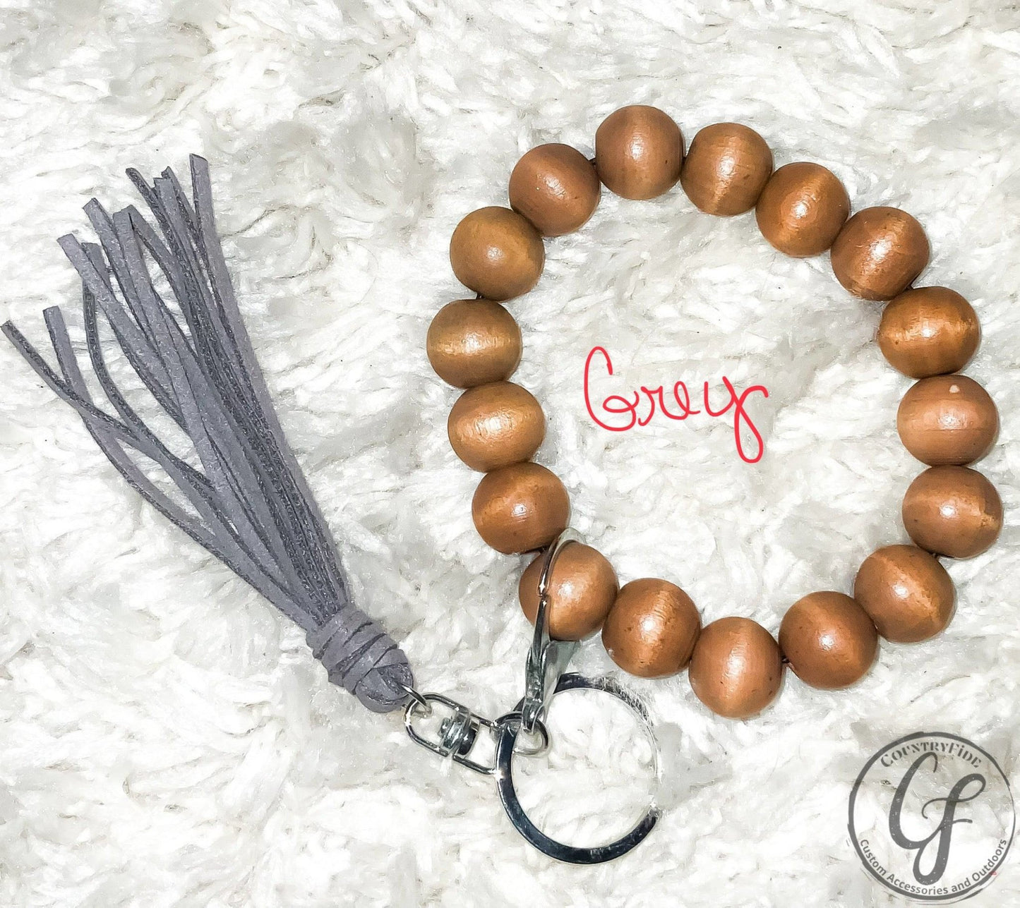 Wood bead keychain with leather tassel - CountryFide Custom Accessories and Outdoors