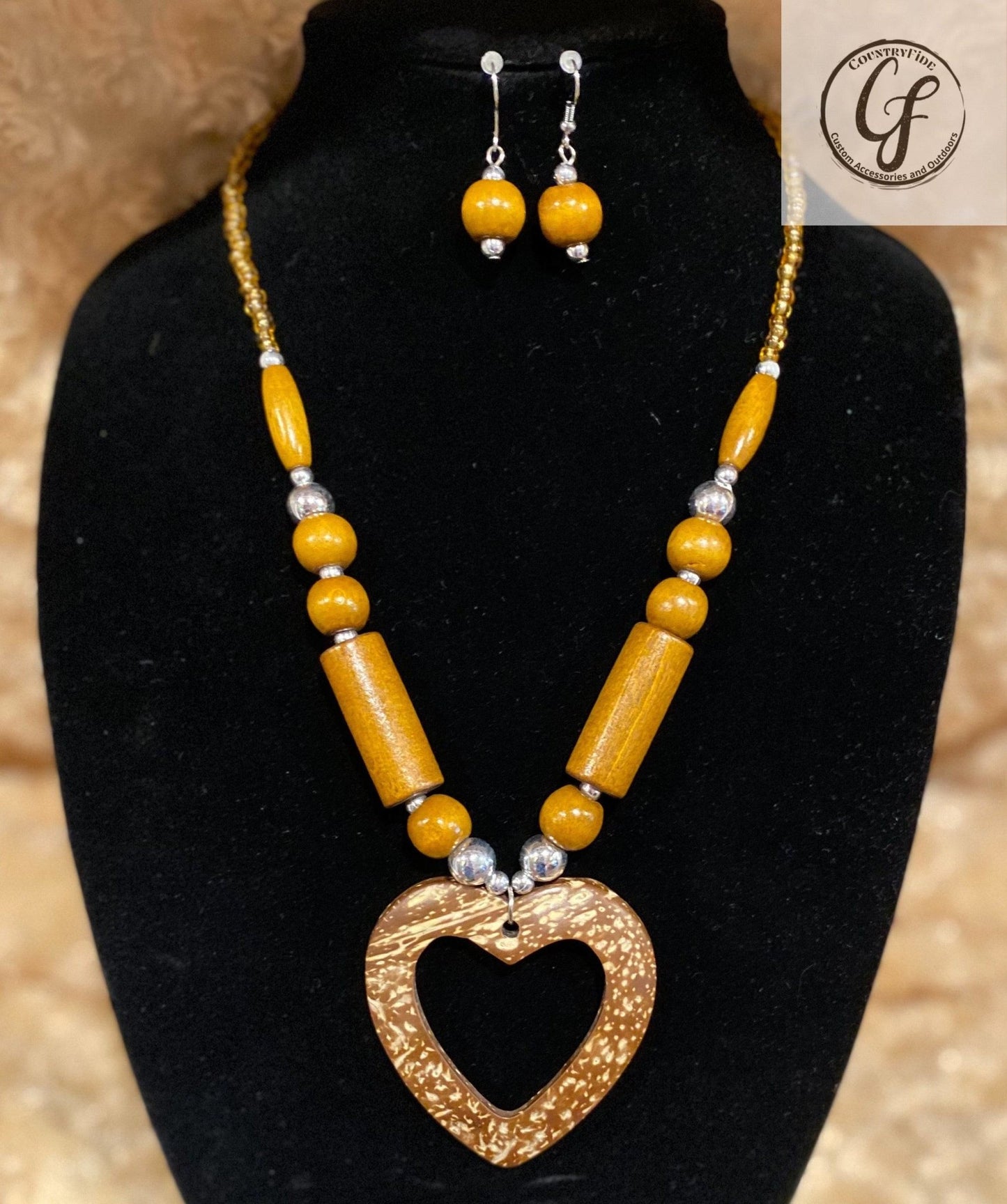 Wood Heart Necklace With Matching Earrings - CountryFide Custom Accessories and Outdoors