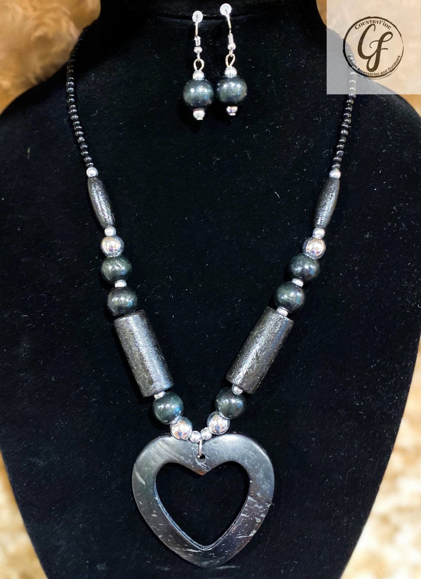 Wood Heart Necklace With Matching Earrings - CountryFide Custom Accessories and Outdoors