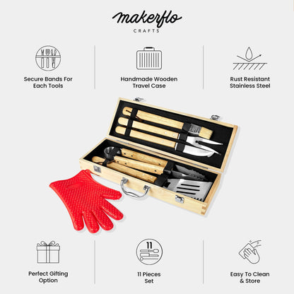 BBQ GRILL SET WTH WOOD CASE - CUSTOMIZABLE