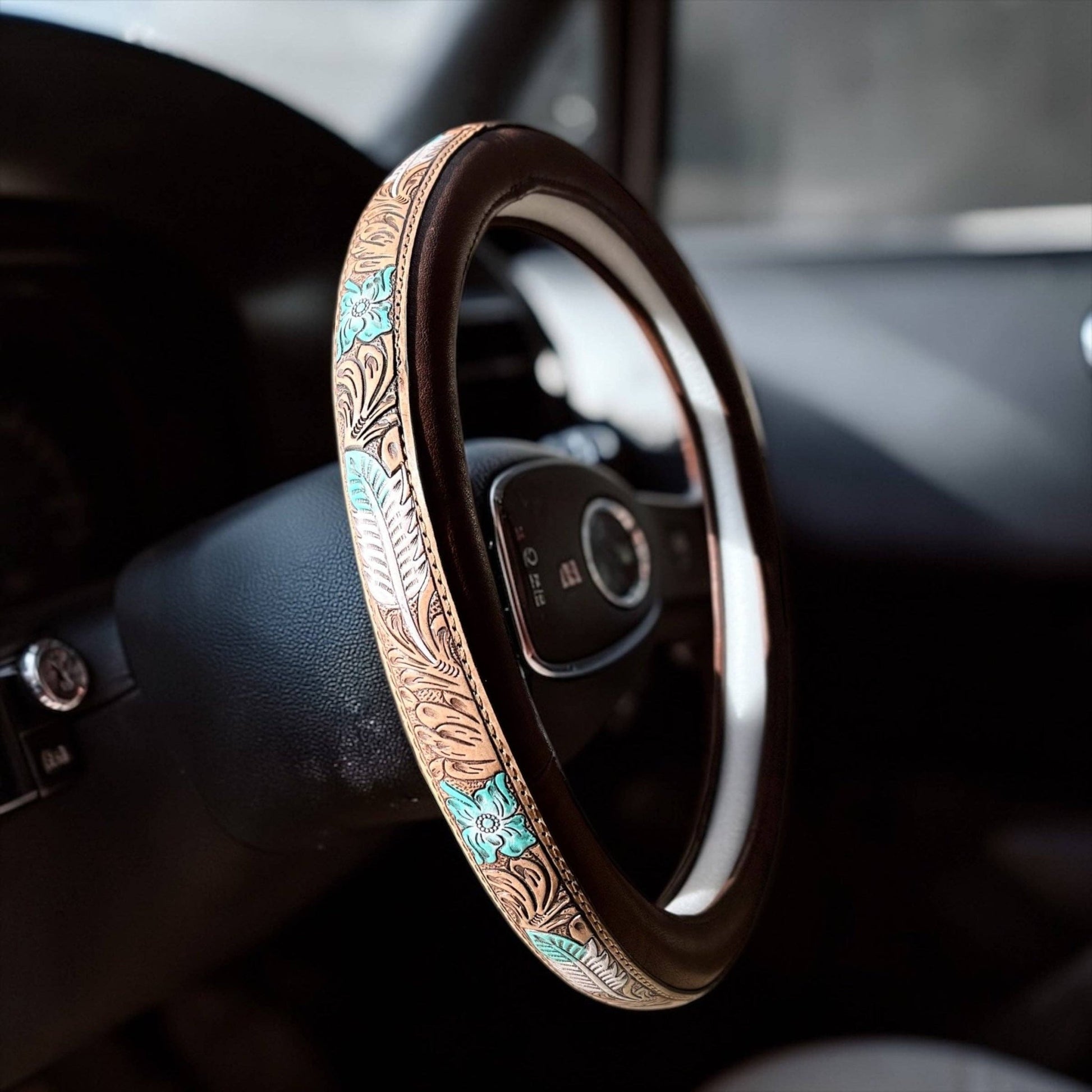 14.5”-15” turquoise feathers steering wheel cover - CountryFide Custom Accessories and Outdoors