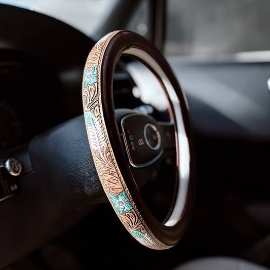 14.5”-15” turquoise feathers steering wheel cover - CountryFide Custom Accessories and Outdoors