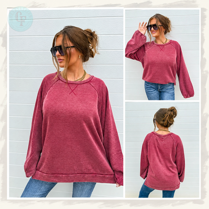 Ash Wash Raglan Loose Banded Pullover - BIRDIE