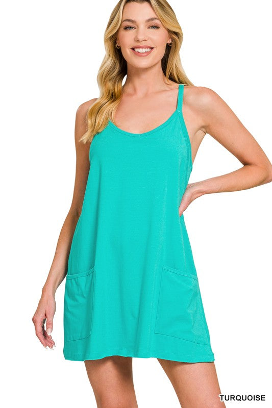 Mini Dress with Built in Romper - Turquoise Zenana