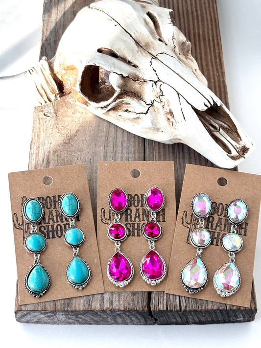 3 Tier Western Style Turquoise Stone Post Drop Earrings - CountryFide Custom Accessories and Outdoors