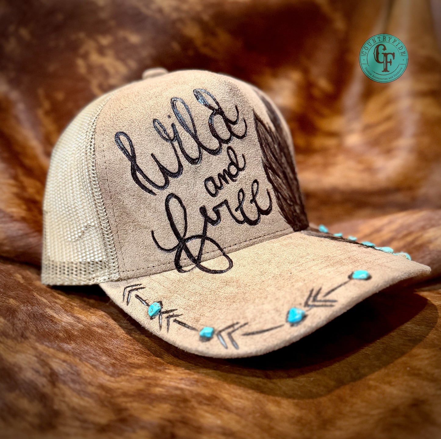 WILD AND FREE HAND-BURN SNAPBACK CAP