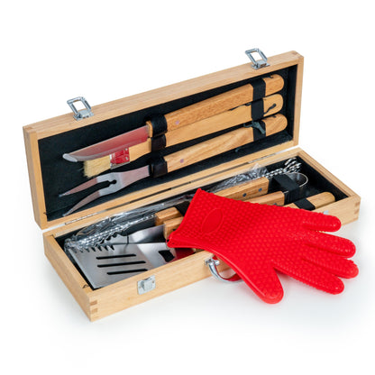 BBQ GRILL SET WTH WOOD CASE - CUSTOMIZABLE