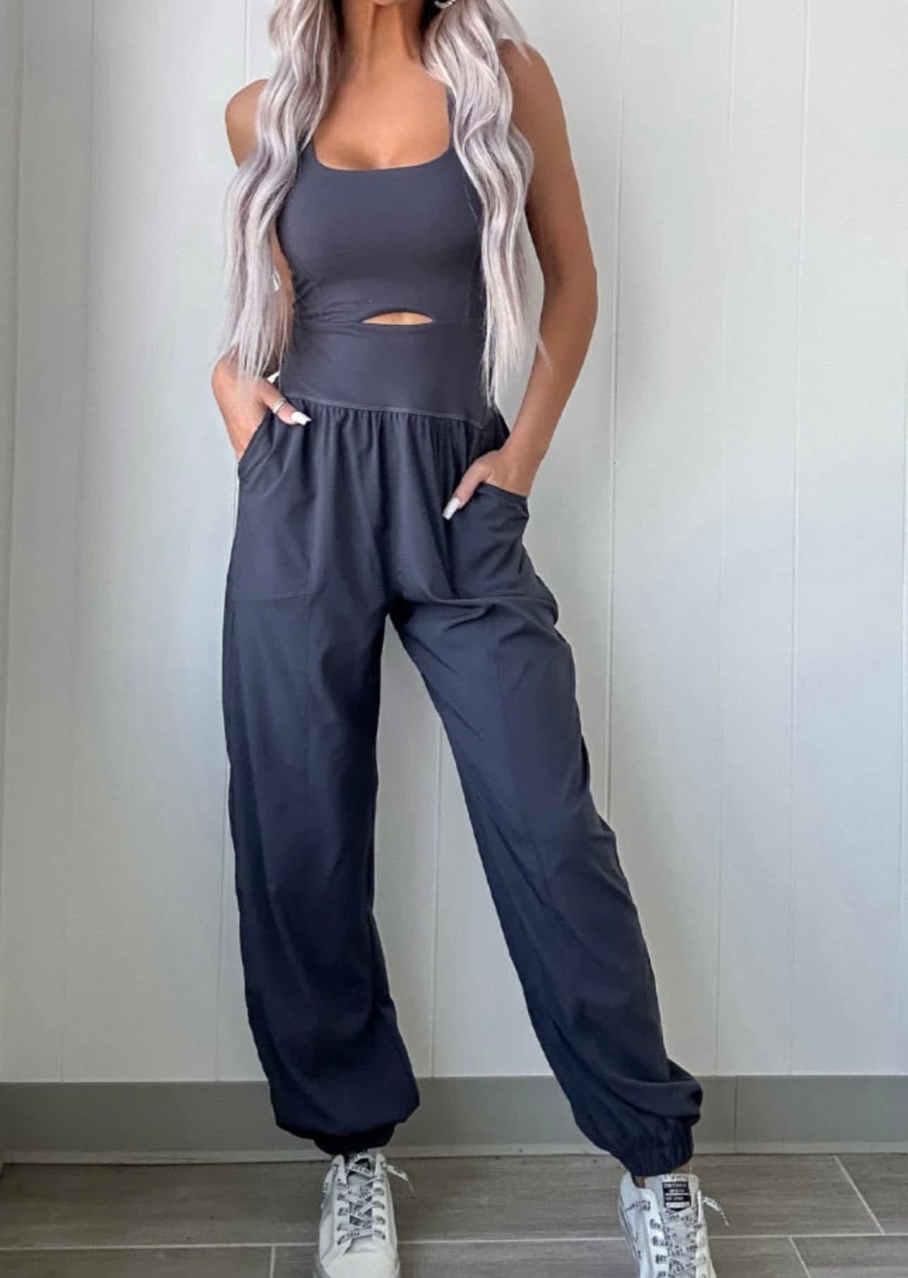 Criss Cross Straps Hollow Out Jogger Jumpsuit - **PREORDER