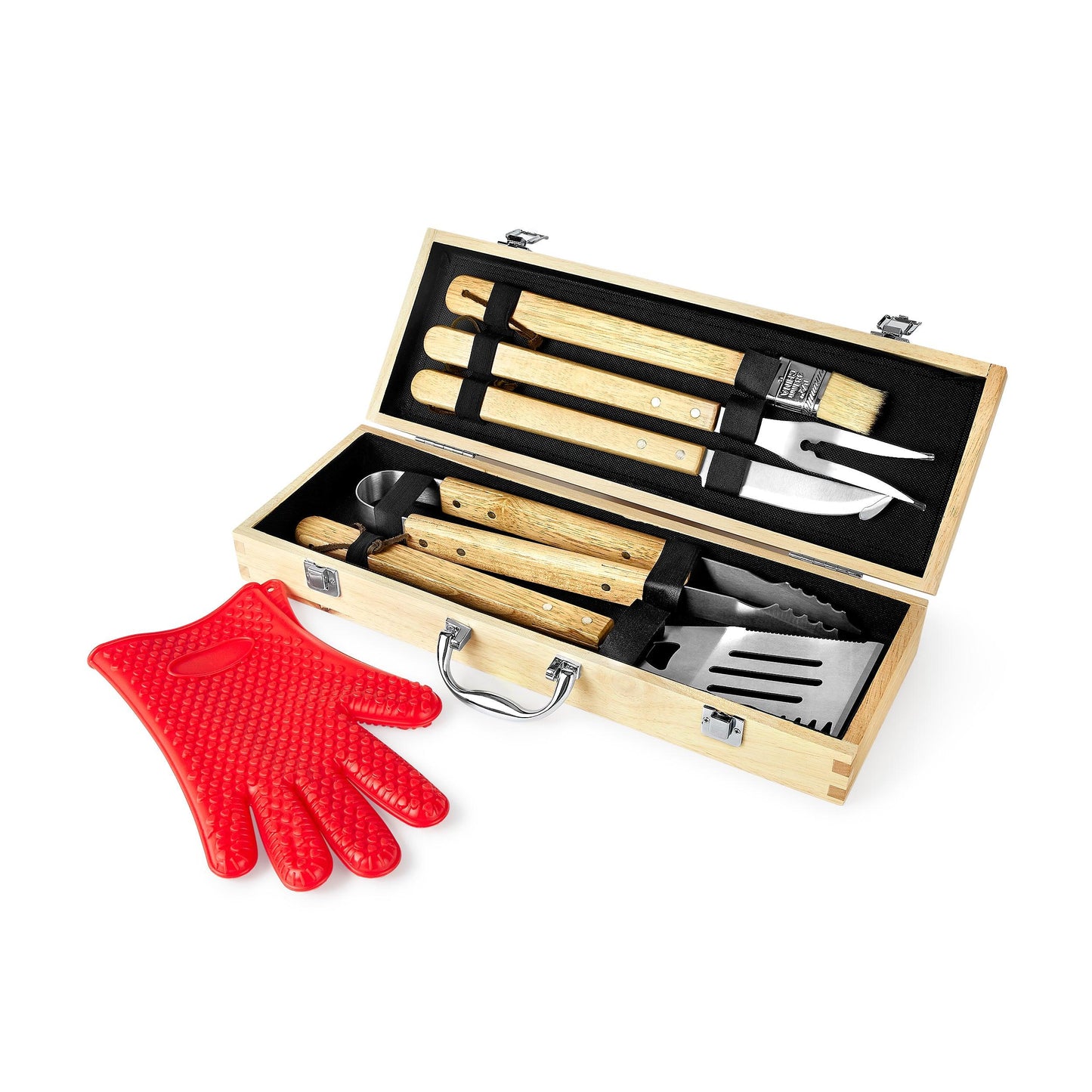 BBQ GRILL SET WTH WOOD CASE - CUSTOMIZABLE