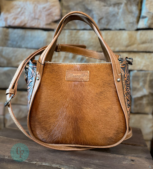 Wrangler Genuine Hair-On Cowhide Tote/Crossbody - Brown