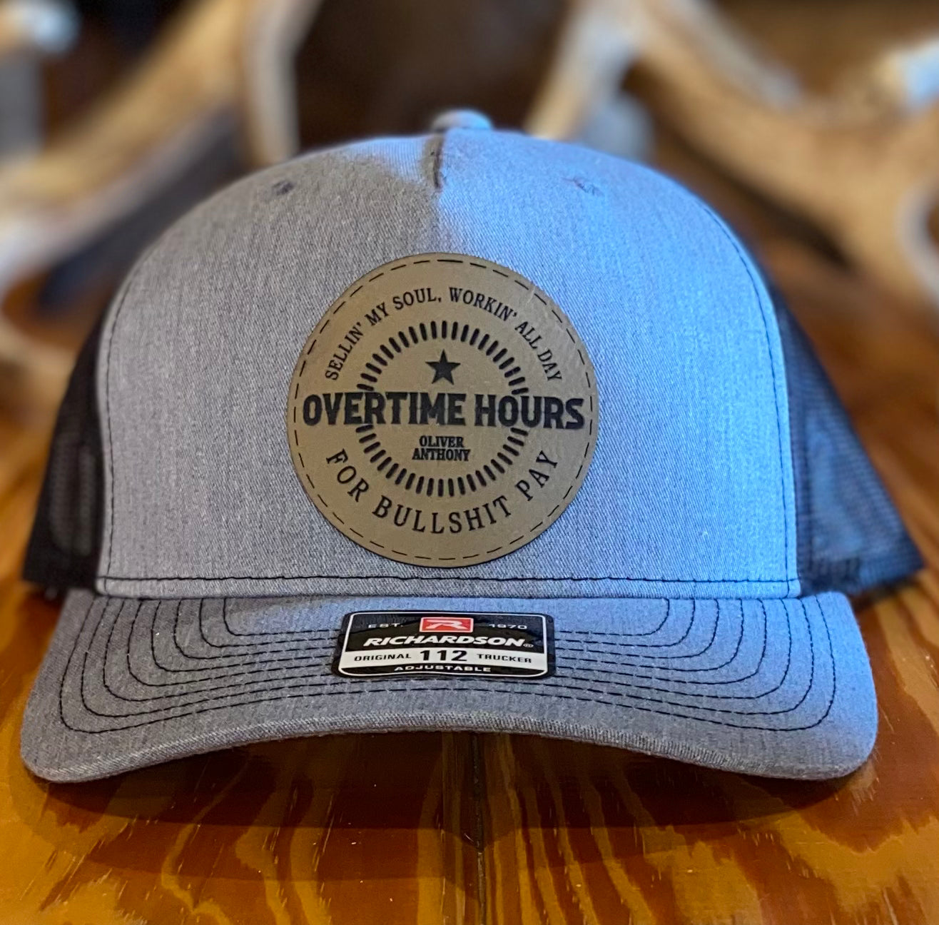 OVERTIME HOURS LEATHER PATCH HAT - CountryFide Custom Accessories and Outdoors