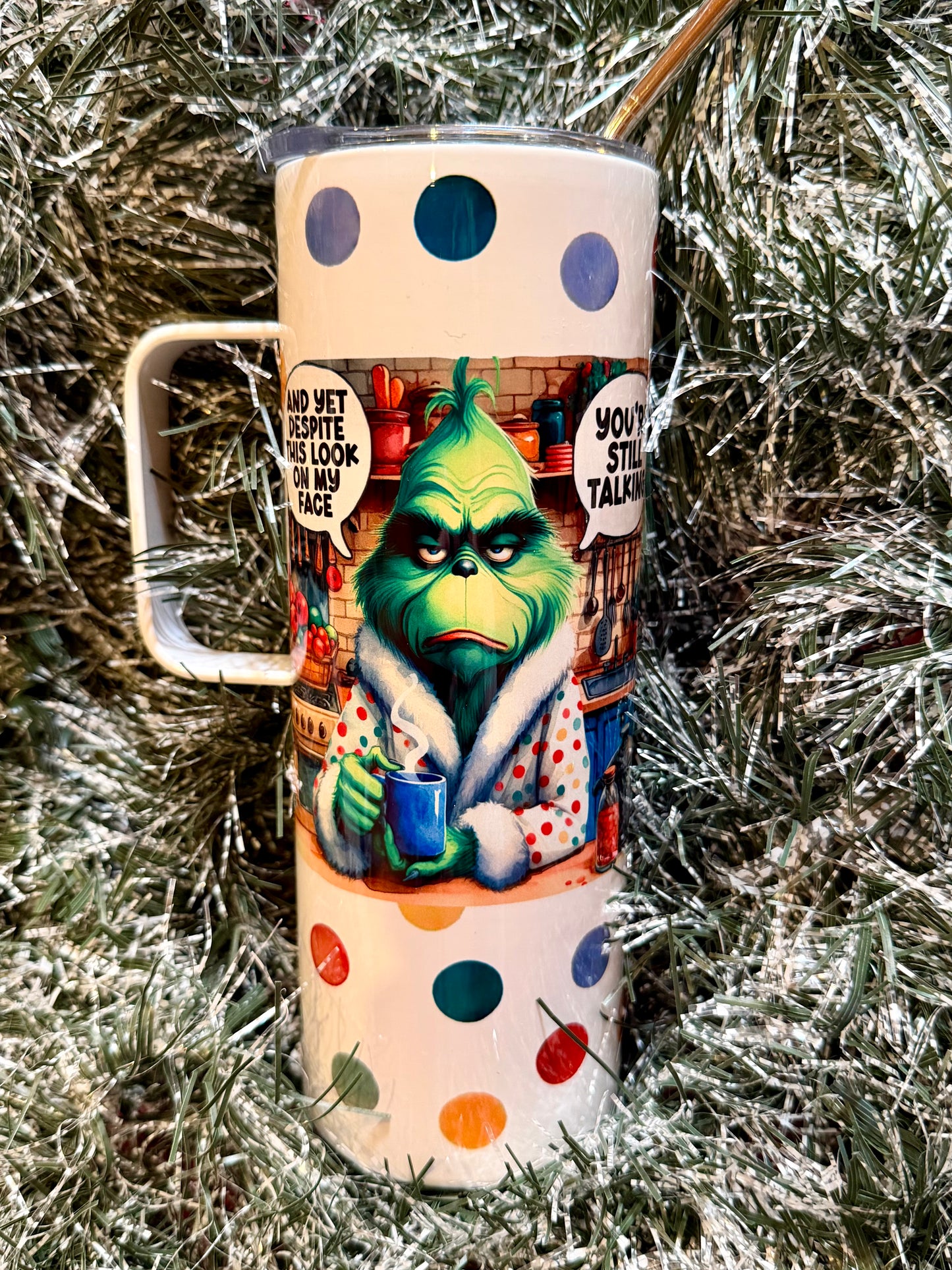 YOU'RE STILL TALKING GREEN MAN TALL COFFEE TUMBLER