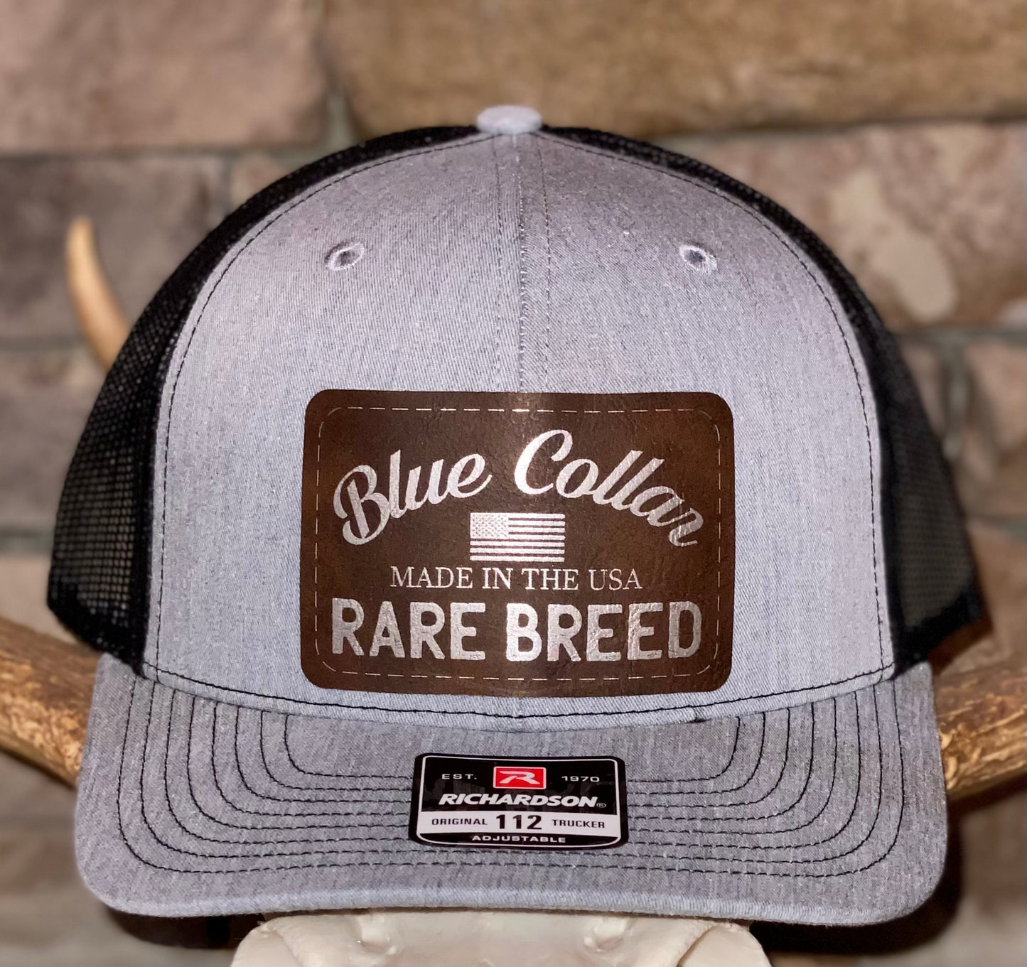 BLUE COLLAR LEATHER PATCH HAT - CountryFide Custom Accessories and Outdoors
