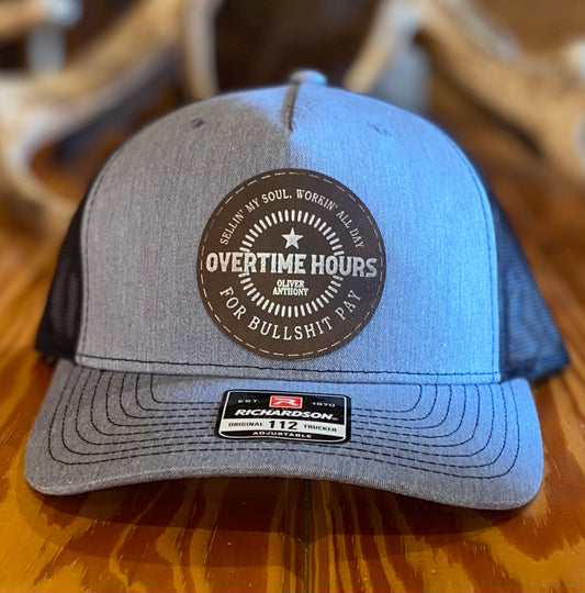 OVERTIME HOURS LEATHER PATCH HAT - CountryFide Custom Accessories and Outdoors