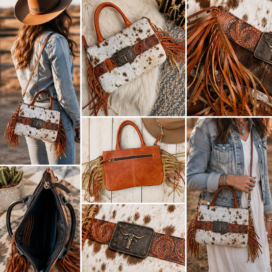 Tan Buckle Fringe Crossbody Bag