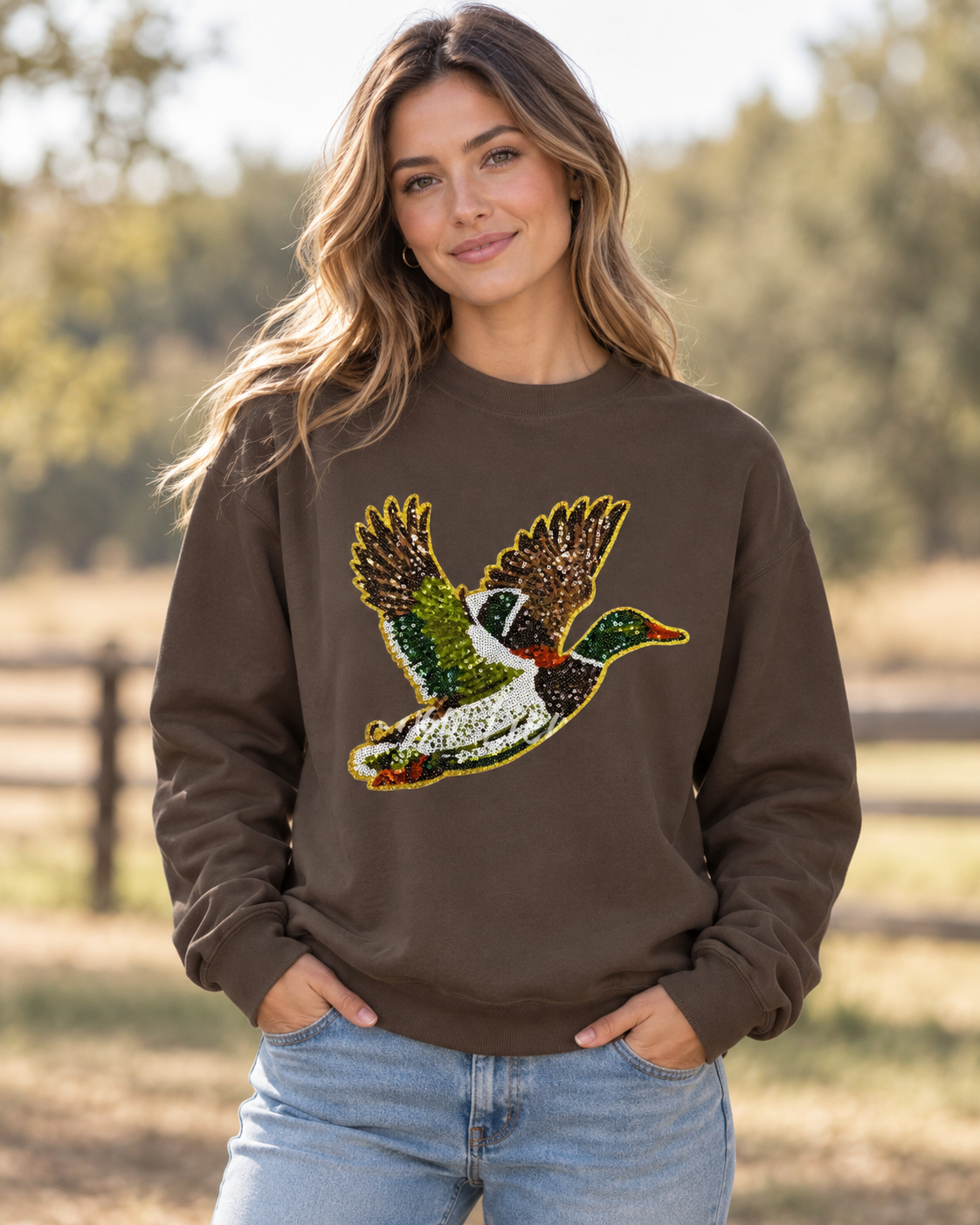 MALLARD SEQUIN PATCH CREWNECK SWEATSHIRT
