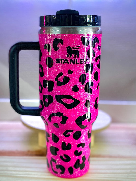 GLITTER HOT PINK AND BLACK LEOPARD 40oz