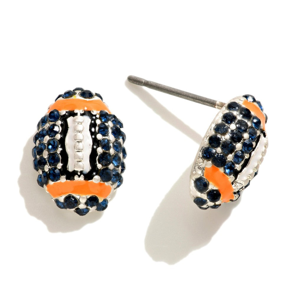 Game Day Rhinestone Studded Football Stud Earrings