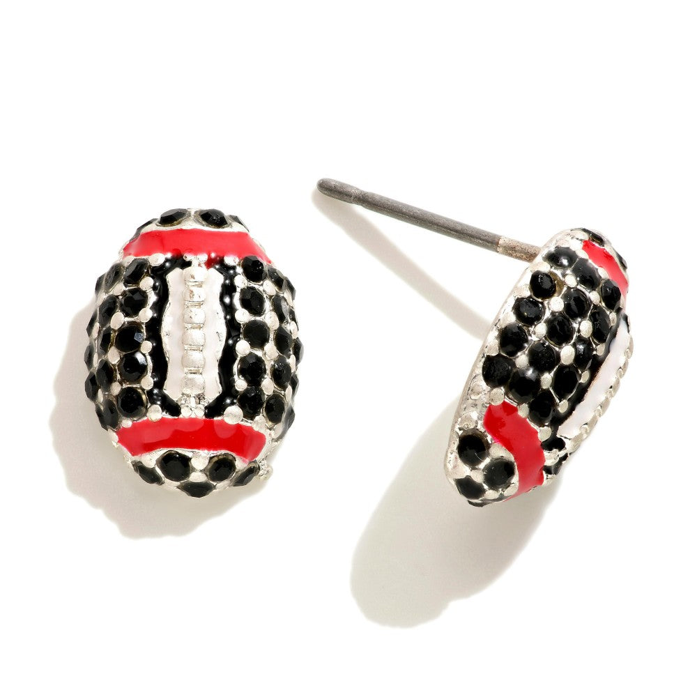 Game Day Rhinestone Studded Football Stud Earrings