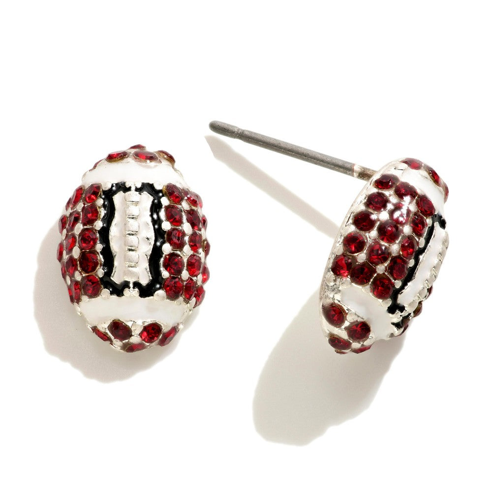 Game Day Rhinestone Studded Football Stud Earrings