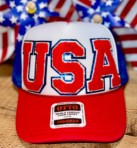 USA CHENILLE PATCH TRUCKER CAP