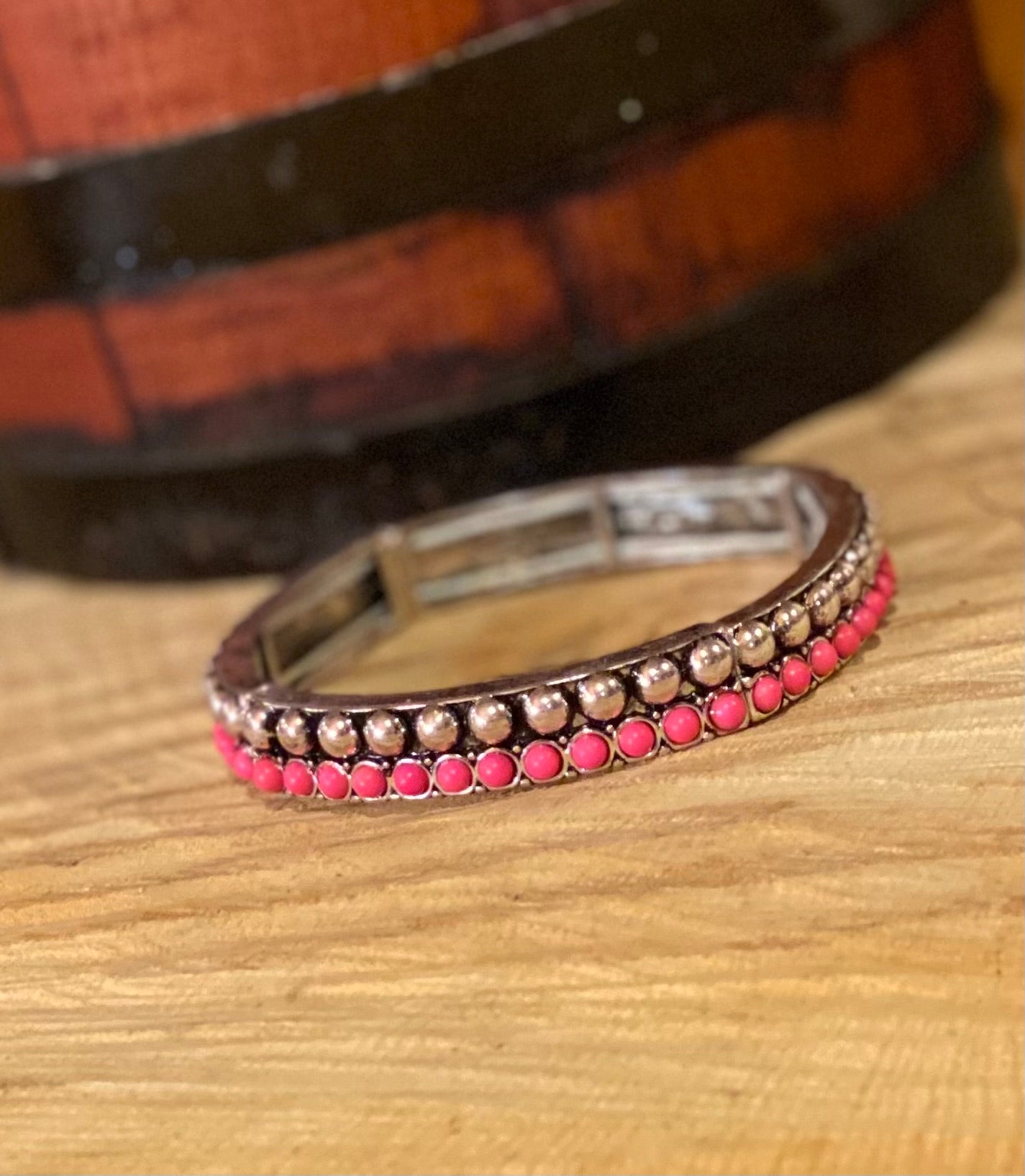 PINK AND SILVER STRETCHY BRACELET