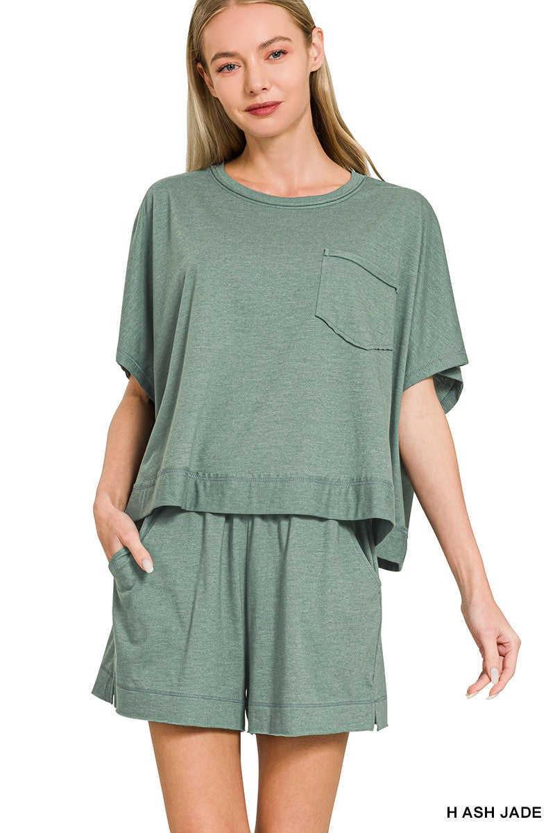 Exposed Seam Boxy Top & Shorts Set - Jade