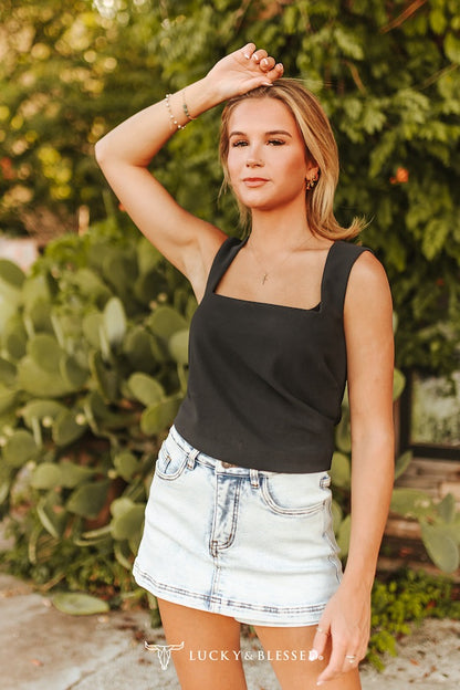 Light Acid Wash Denim Mini Skort With Western Stitch Hem