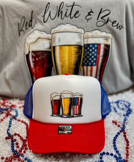 RED, WHITE AND BREW TRUCKER