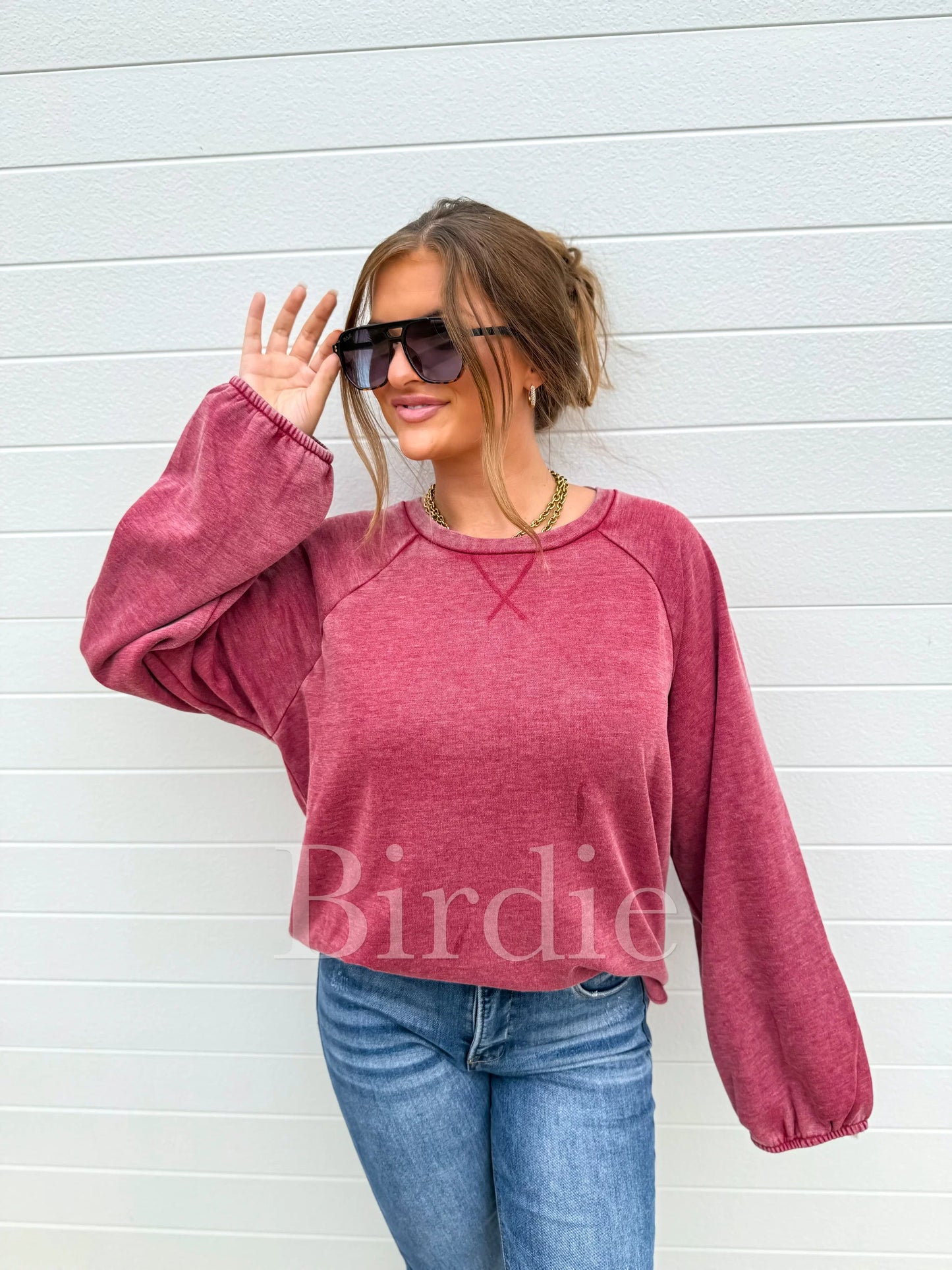 Ash Wash Raglan Loose Banded Pullover - BIRDIE