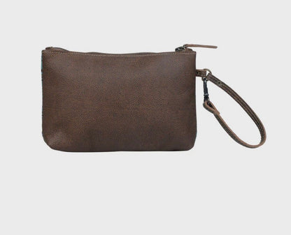 Myra Aqua Wristlet Leather & Hairon Bag