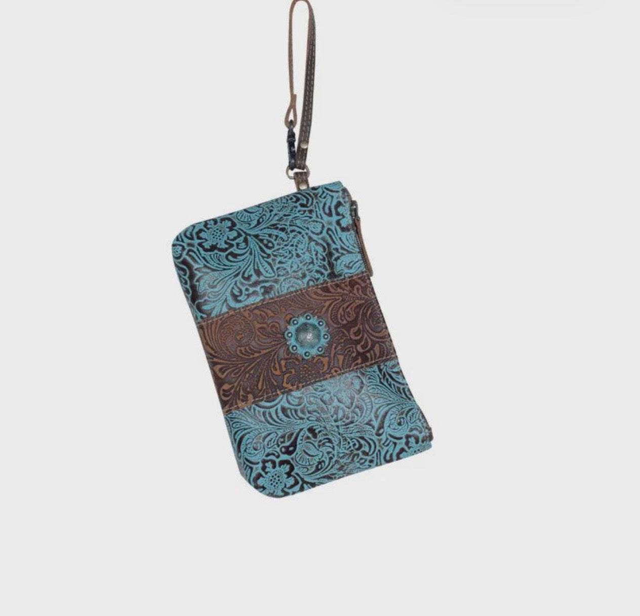 Myra Aqua Wristlet Leather & Hairon Bag