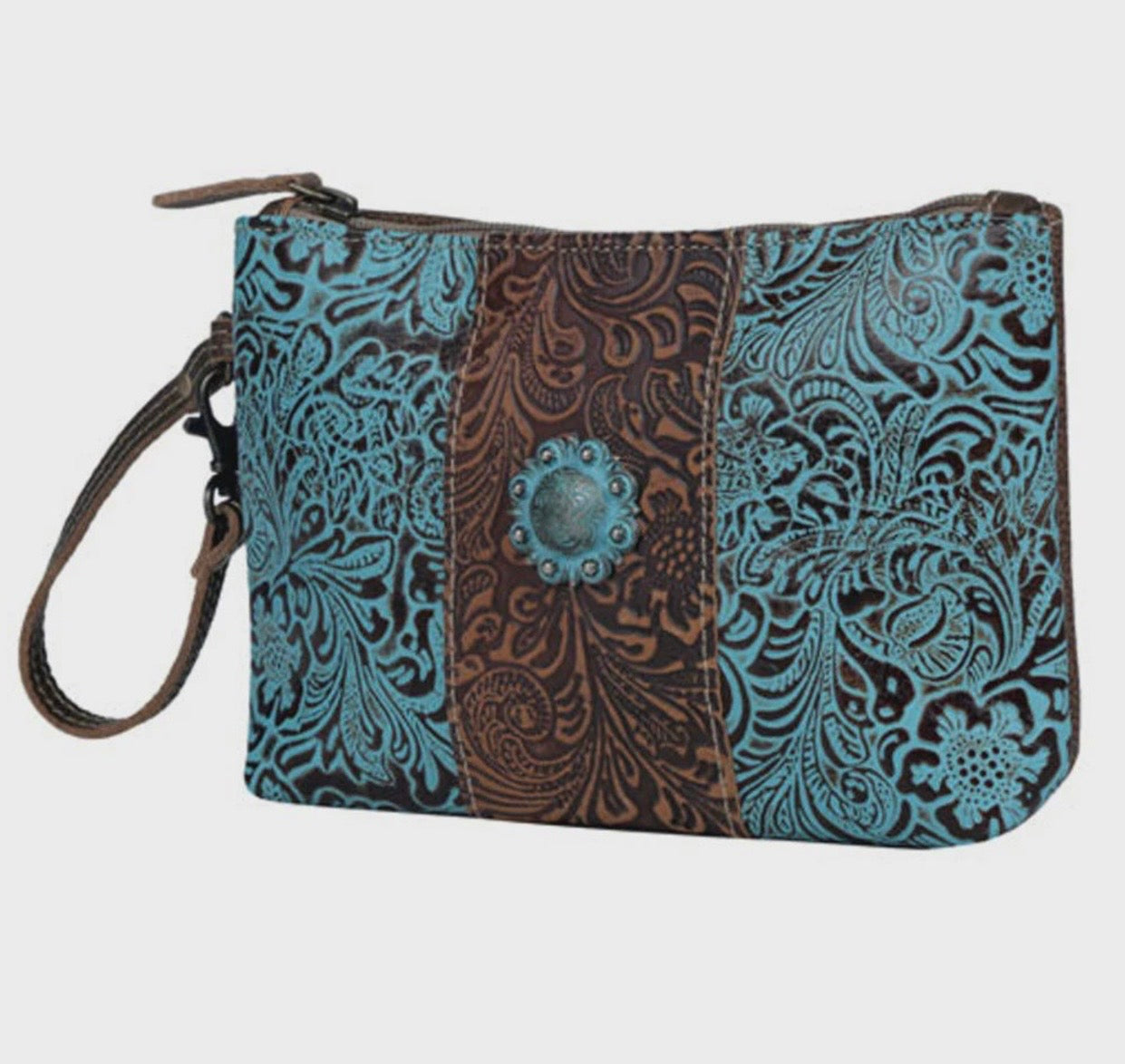 Myra Aqua Wristlet Leather & Hairon Bag