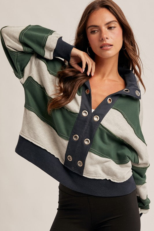 Brushed French Terry Striped Pullover