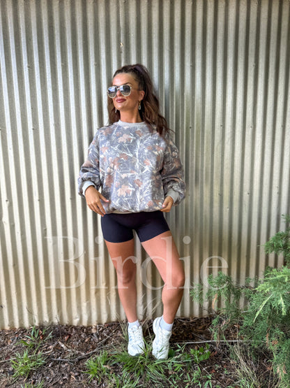 Soft Spun Crewneck in Timber Haze Camo by Birdie