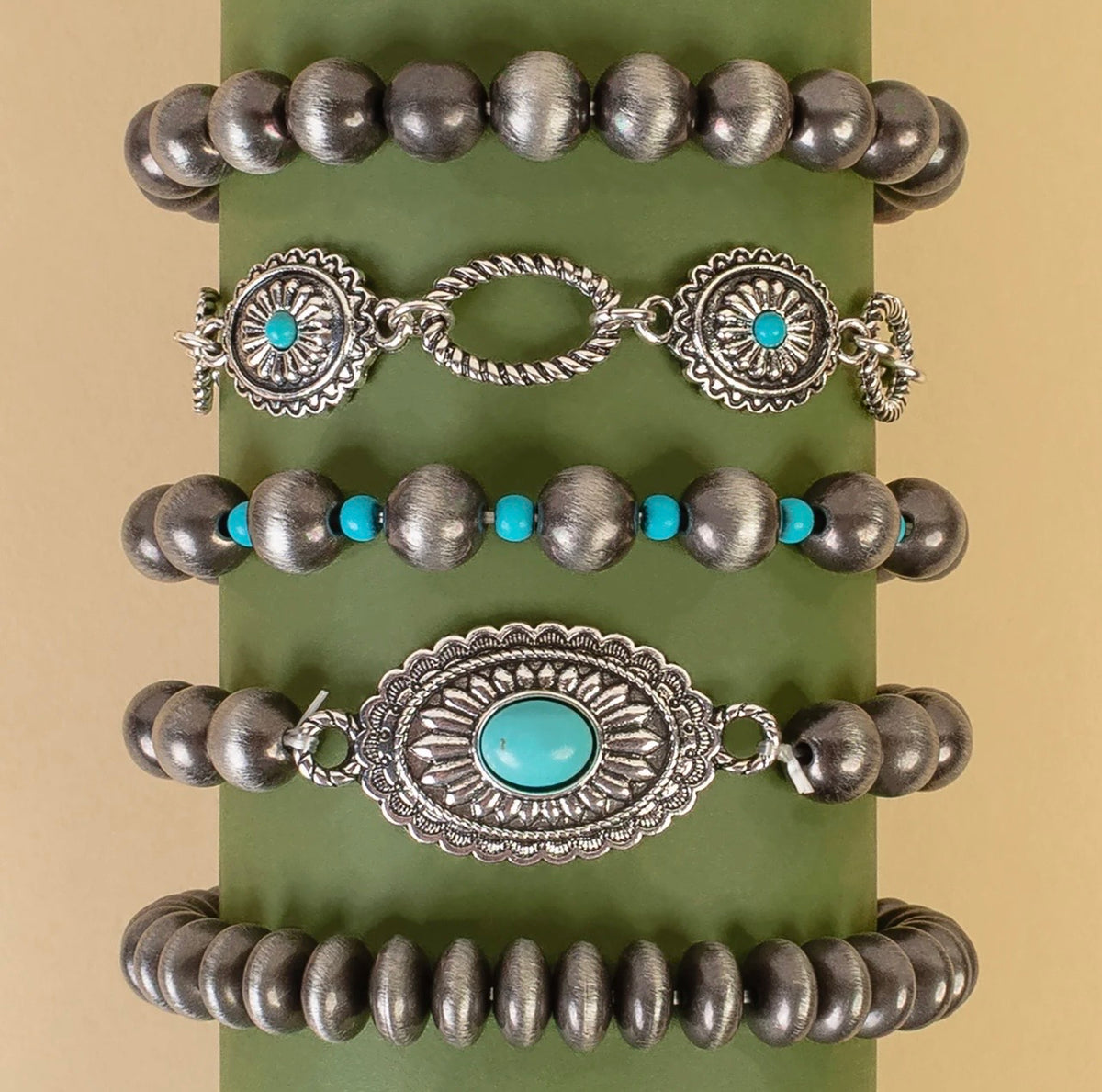 Stacked Squash Blossom Bracelets - Turquoise & Silver