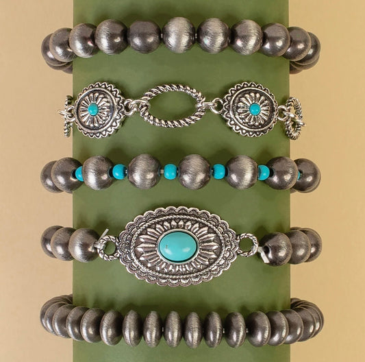 Stacked Squash Blossom Bracelets - Turquoise & Silver