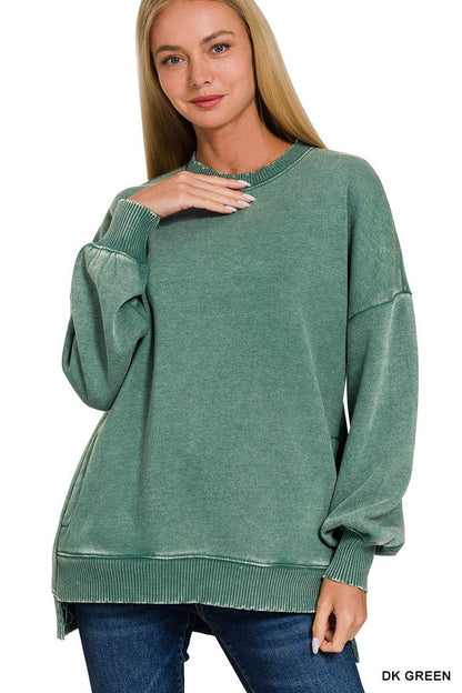 Acid Wash Fleece Hi - low Hem Pullover With Pockets - CountryFide Custom Accessories and Outdoors