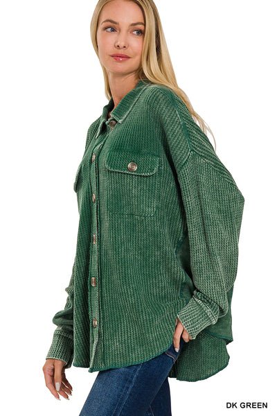 ACID WASH OVERSIZED COTTON WAFFLE SHACKET - CountryFide Custom Accessories and Outdoors