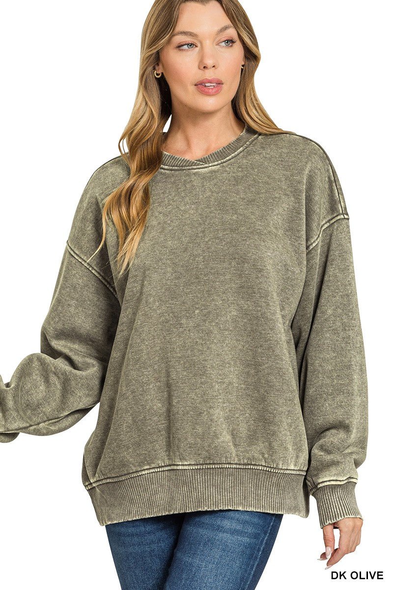Acid Wash Oversized Fleece Pullover - Green - CountryFide Custom Accessories and Outdoors