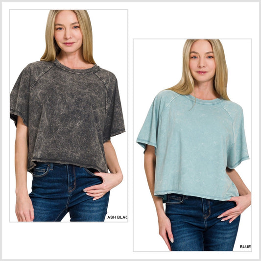 Acid Washed Round Neck Crop Tee - CountryFide Custom Accessories and Outdoors