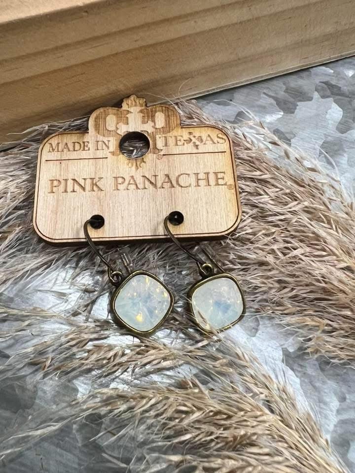 Austrian Square Crystal Hook Earrings - Pink Panache - CountryFide Custom Accessories and Outdoors