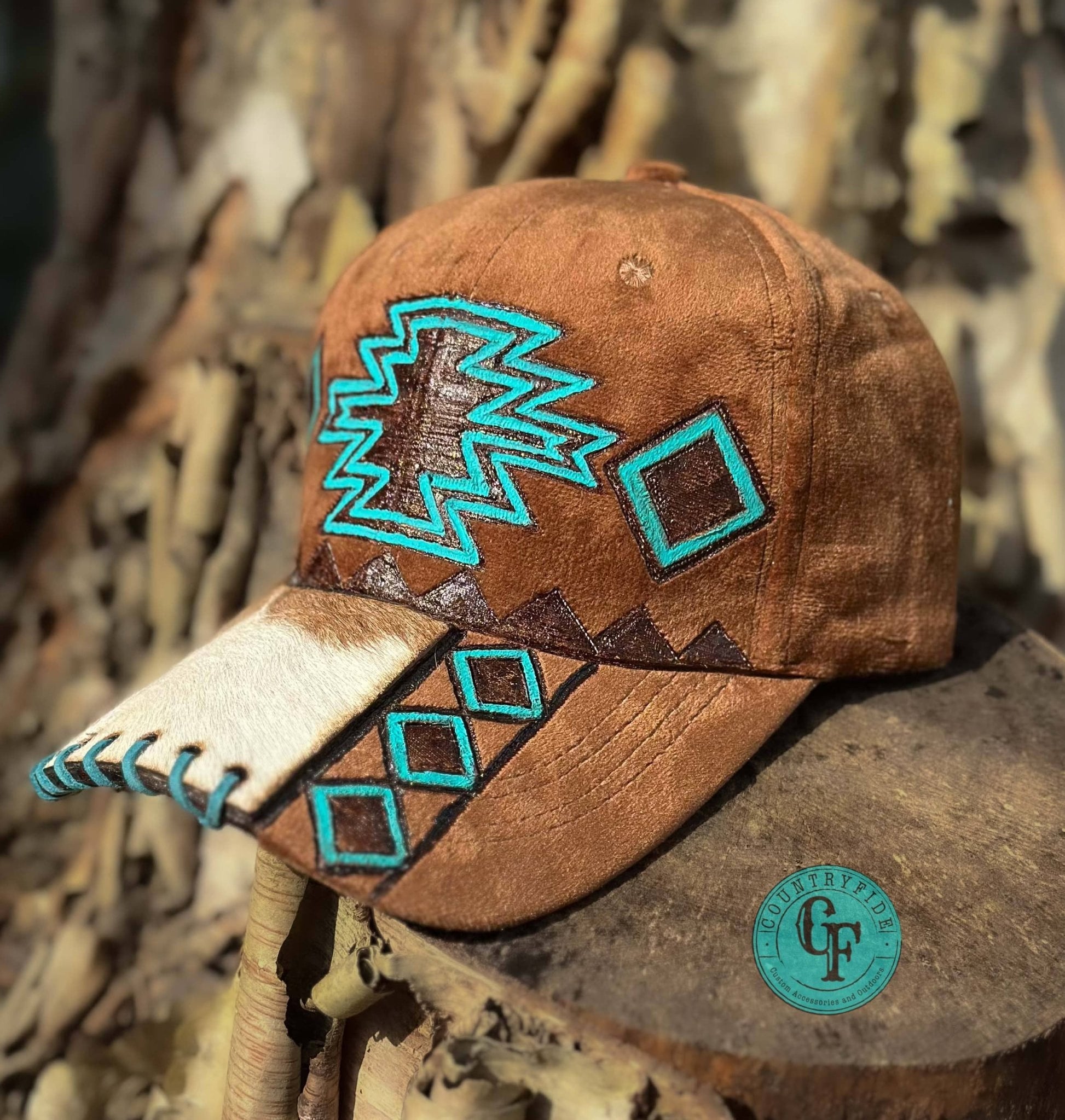 AZTEC TEAL HAND - BURN SUEDE CAP - CountryFide Custom Accessories and Outdoors