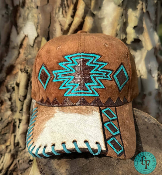 AZTEC TEAL HAND - BURN SUEDE CAP - CountryFide Custom Accessories and Outdoors