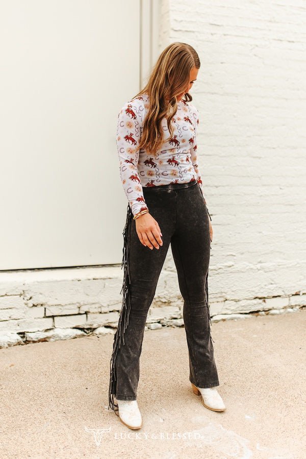 Black Mineral Wash Side Fringe Flare Pants - CountryFide Custom Accessories and Outdoors