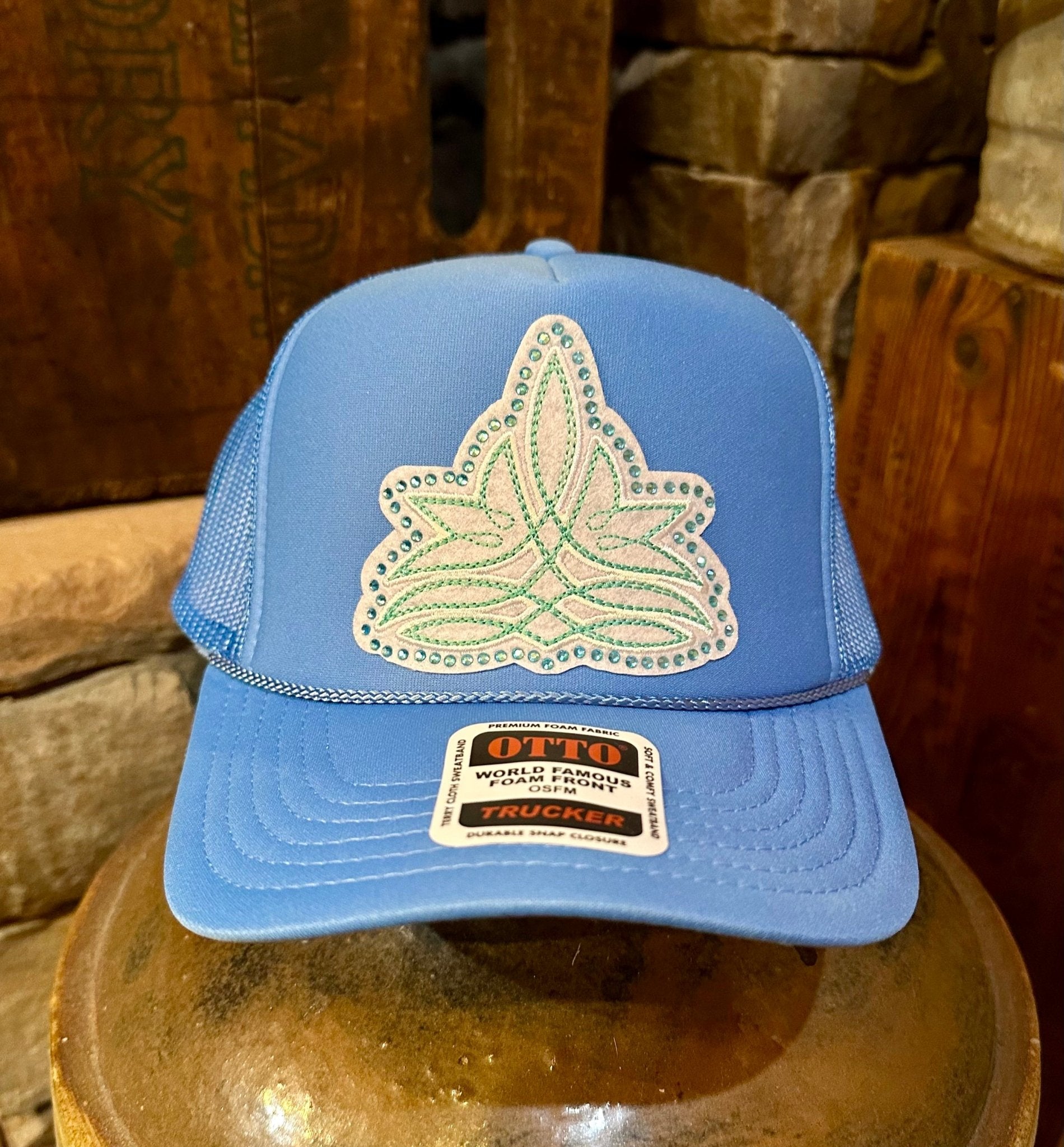 BLUE BOOT STITCH PATCH TRUCKER HAT - CountryFide Custom Accessories and Outdoors